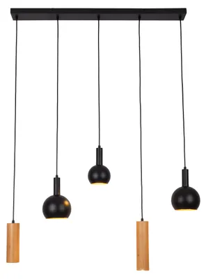 Image de Suspension - Suspension "CUSCO" 5 lumières, hauteur : 150 cm, lampe suspendue de style moderne, en métal noir, hauteur 150 cm, dimensions 95 x 15 cm, culot GU10