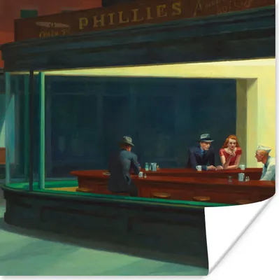 Produktbild von MuchoWow® Poster Nighthawks - Edward Hopper 100x100 cm - Babyzimmer
