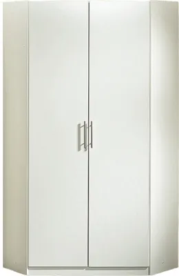 Produktbild von Eckschrank "Runner" aus Spanplatte in Weiß mit 2 Türen und 8 Einlegeböden. Abmessungen (B/H/T) 95x198x95 cm