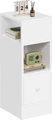 Immagine prodotto di Comodino stretto - Bianco - 25 x 66 x 30 cm - Set da 1 - Con cassetto e ripiani aperti
