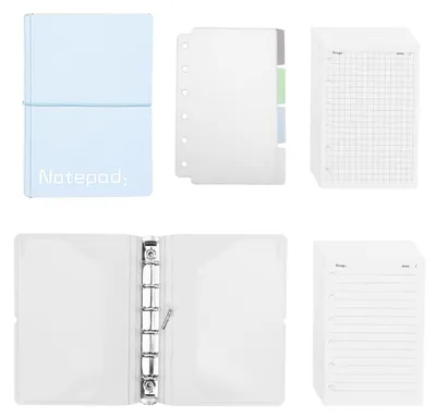 Image de Cahier à spirale A7, rechargeable, bleu clair, avec séparateurs et papier rechargeable