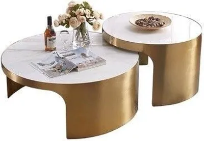 Produktbild von Couchtisch edles Beistelltisch 2er Set Couchtisch mit weißer Marmor Optik 80cm
