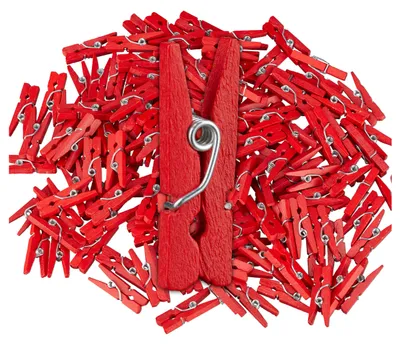 Image de Mini-pinces en bois Relaxdays, lot de 400, pour les fêtes, accrocher des photos, décorer des cadeaux, bricolage, DIY, pinces décoratives, rouges