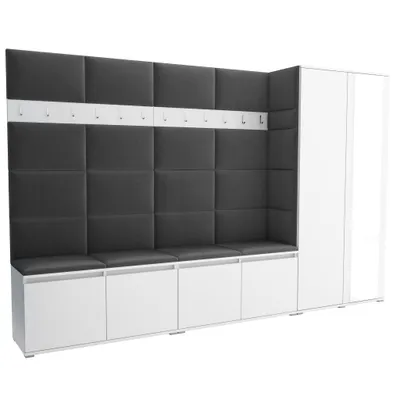 Produktbild von Garderobe LUTON 5 WHITE 15– Farbe: weiß, moderner Schrank 40x290x186 cm, funktionale Lösung für den Flur, Garderobeschrank, Flurmöbel