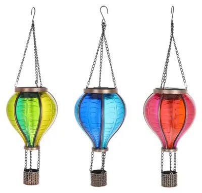 Produktbild von Heißluftballon LED mit Flammen Effekt zum hängen aus Eisen, Garten Deko Leuchte