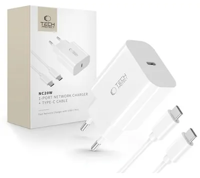 Obrázek produktu pro Tech-Protect Nc20W 1portová síťová nabíječka Pd20W + kabel Type-C Bílá