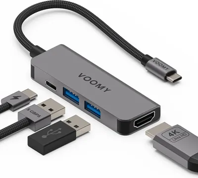 Produktbild von Voomy Hub Connect H4, USB Typ-C, HDMI, USB 2.0 Type-A, USB 3.0, USB Typ-C, 5000 Mbit/s, 60 Hz, 1080p, 4096 x 2160 Pixel
