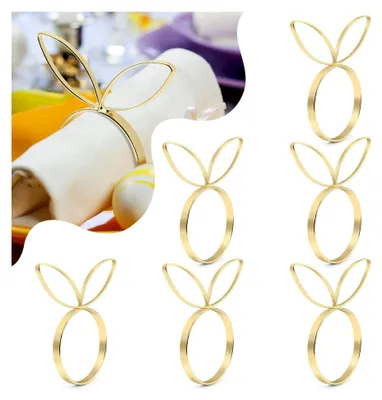 Produktbild von 6 Serviettenringe mit Osterhasen-Design aus Metall, Gold, Vintage Tischdekoration