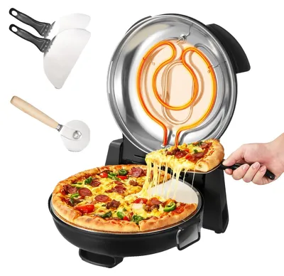 Produktbild von VEVOR Pizzaofen, 304,8 mm elektrischer Pizzamaker, 1200W elektrischer Pizzakocher mit Cordieritstein, 5-Modus Temperaturregelung, Sichtfenster für präzises Kochen, heizt bis zu 420℃, für Zuhause (Rot), Schwarz