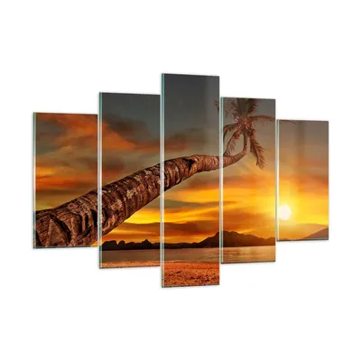 Produktbild von Bilder auf glas - Palme Landschaft Sonne - 150x100cm - Glasbilder - Wandbilder - Kunstdruck - zum Aufhängen bereit - Wanddekoration aus Glas - Glas Bilder - Wandbild auf Glas - GEA150x100-0162