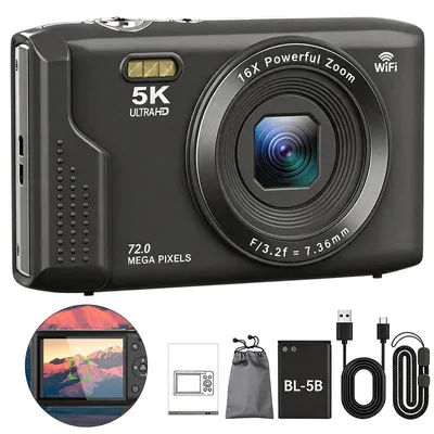 Produktbild von HD Kamera 5K Video 16MP CMOS Sensor 2,8 Zoll Display WiFi Digitalzoom 16-fach LED-Blitz 32GB TF-Karte