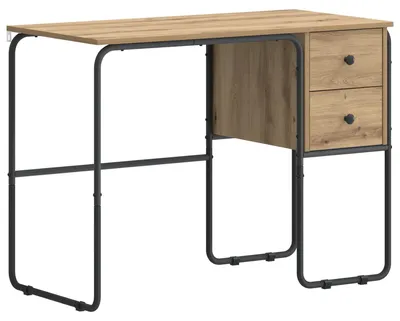 Immagine prodotto di Scrivania con spazio contenitivo in legno effetto rovere artigianale, dimensioni 100 x 50 x 75 cm