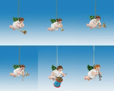 Produktbild von Christbaumschmuck Schwebengel mit Instrument 6 teilig ohne Krone Höhe 6cm NEU