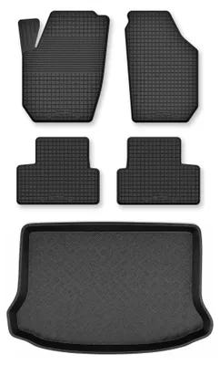 Image de Tapis en caoutchouc + bac de coffre pour Volvo V40 II 2017-2019 – 5 pièces, noirs, semi-universel, adapté
