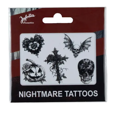 Produktbild von Jofrika Cosmetics 704053 - Nightmare Tattoos, Gruselige temporäre Tattoos für Halloween, 5 Motive