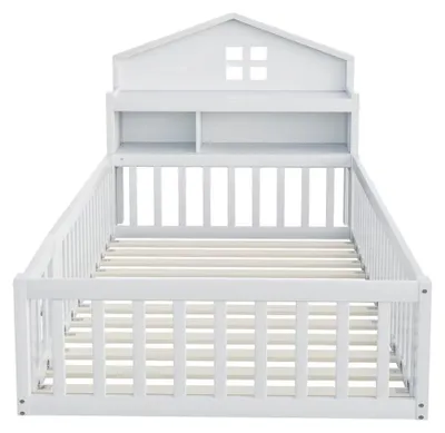 Productafbeelding van Kinderbed - Houten bed met stevige constructie - 90 x 200 cm - Met opbergruimte - Beschermende spijlen - Wit