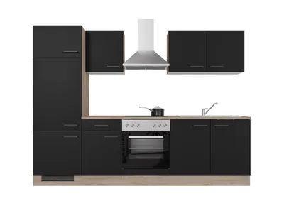 Produktbild von Küchenzeile mit E-Geräten - 270 cm breit - Schwarz matt Endgrain Oak – Capri