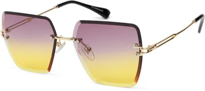 Produktbild von styleBREAKER Damen Sonnenbrille Eckig Randlos Diamantschliff,Gold/Violett