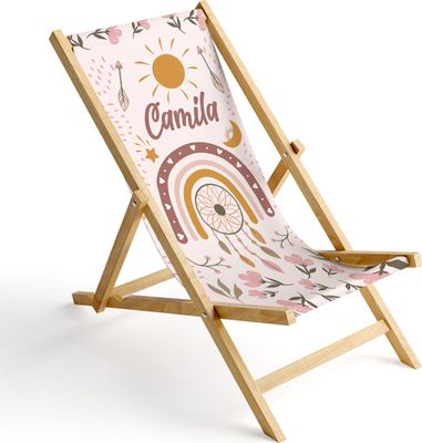 Kinder Holz-Liegestuhl Personalisierbar Klappbar Klappliegestuhl Sonnenliege Strandstuhl Wechselbezug Motiv Boho [119]