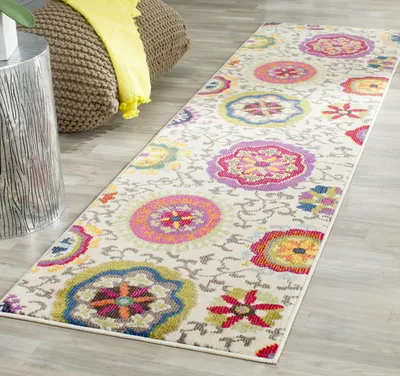 Läuferteppich 66x305 cm, Boho Blumen, Polypropylen, rutschfest