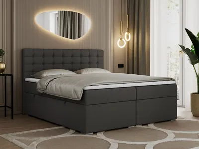 Produktbild von Boxspringbett 180x200 mit Bettkasten, Bett 180x200 mit Matratze und Topper - SUSAN - 180x200 - Dunkelgrau - Kunstleder - H3