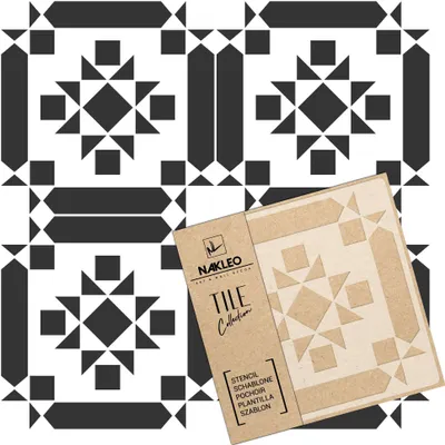 Produktbild von Tile Fliesen Schablone zum Malen 15x15 cm, Frontera Ethnic Quadrat Dreieck Geometrisch, Kunststoff Wiederverwendbare Bodenschablone DIY