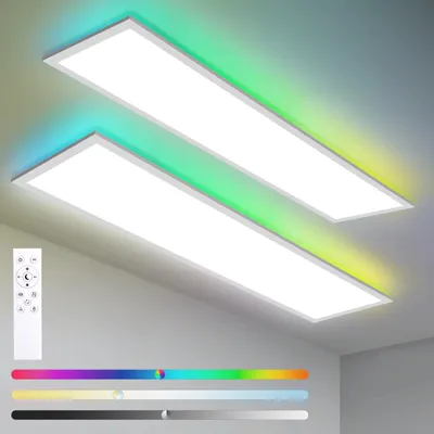 Imagen del producto de Lámpara de panel LED PA1041 - Juego de 2 unidades - 30 W - RGB - 3000–6500 K - Regulable - Control remoto - 100 x 25 cm