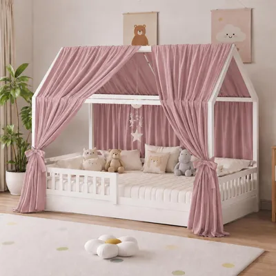 Image de Rideau de lit en forme de tente, en mousseline de coton 100%, lot de 2, dimensions : hauteur 270 cm x largeur 67 cm, pour lit de bébé