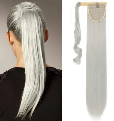 Productafbeelding van Ponytail Haarstuk - Clip-in - Zilvergrijs - 26 cm