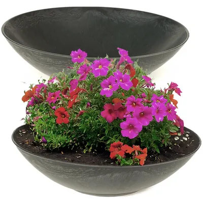 Produktbild von Pflanzschalen für draussen Dekoschalen rund 2er Set schwarz 45 cm