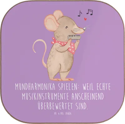 Produktbild von Mr. & Mrs. Panda Holzuntersetzer Mundharmonika Freude - Lavendeltraum - Geschenk, gläseruntersetzer, Musikinstrument, Musik, Musiker, Kaffeeuntersetzer, Humor, Folklore