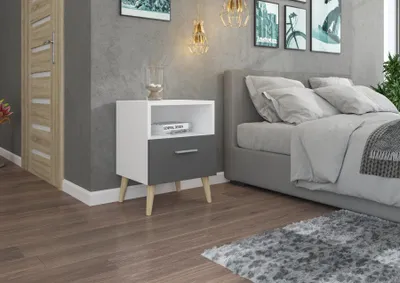 Obrázek produktu pro Noční stolek s šuplíkem EANRIX - bílý / šedý