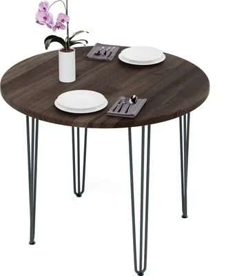 Produktbild von LAMO Manufaktur Esstisch rund 90 cm | Wohnzimmertisch Holz, Runder Tisch | Holztisch für Küche, Esszimmer| Stärke: 28mm, Farbe: Ebenholz, Beine: Anthrazit