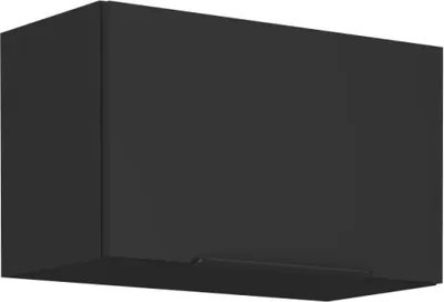 A black kitchen cabinet shown from a slight angle.