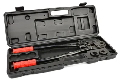 Immagine prodotto di Set pinza crimpatrice idraulica manuale, kit pressatrice per tubi PEX, -AL, PB, alluminio e rame, con ganasce Geko