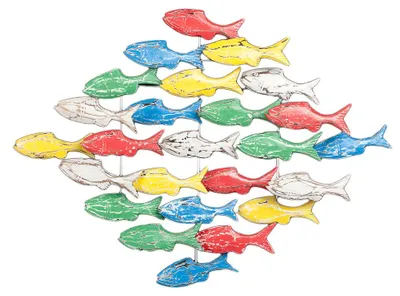 Produktbild von Wand-Deko IKAN Bunt ca.90x65cm Holz Fischschwarm