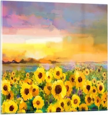 Produktbild von Bilder auf glas - Sonnenblumen Blume - 60x60cm - Glasbilder - Wandbilder - Kunstdruck - zum Aufhängen bereit - Wanddekoration aus Glas - Glas Bilder - Wandbild auf Glas - Einteilig - GAC60x60-3775
