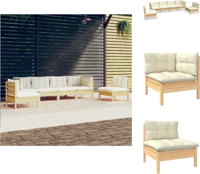 Produktbild von vidaXL 6-tlg. Garten-Lounge-Set mit Creme Kissen Massivholz Kiefer -  Gartenmöbel-Sets