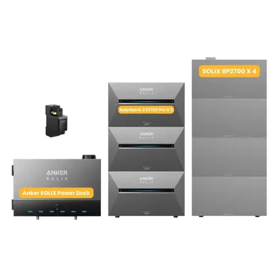 Produktbild von Powerness Balkonkraftwerk Speicher mit Anker Multisystem SOLIX Solarbank Power Dock & 3x Solarbank 3 E2700 Pro, Smart Meter,4x BP2700 Erweiterungsakku