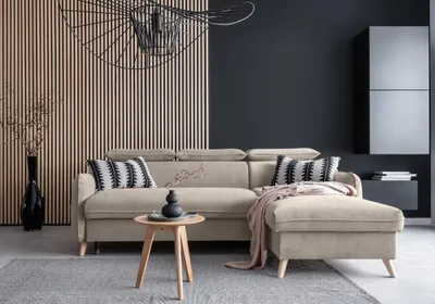 Image de MIUFORM Sweet Harmony - Canapé d'angle avec fonction lit et coffre de lit L-FORME DROITE - 228x162cm - Velours Beige - Canapé-lit Canapé