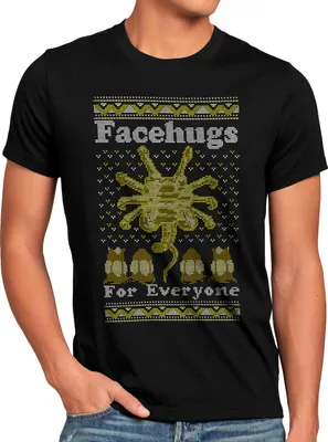 Produktbild von style3 Face Hugs Herren T-Shirt xmas weihnachten weihnachtspullover pulli ugly sweater strick