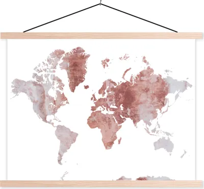 Produktbild von MuchoWow® Textilposter Weltkarte - Rosa - Marmor 60x45 cm mit holzfarbenen Rahmen - Bild