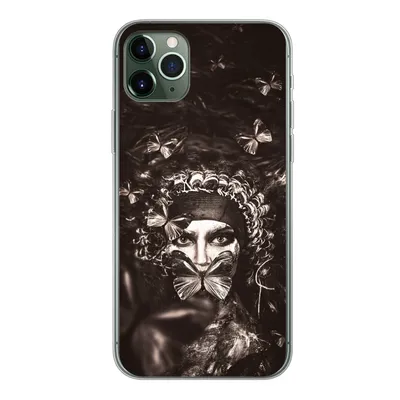 Produktbild von MuchoWow® Handyhülle Schutzhülle Hülle für iPhone 11 Pro Max Frau - Schmetterling - Schwarz - Weiß Silikon Softcase Handy Hülle - Schutz
