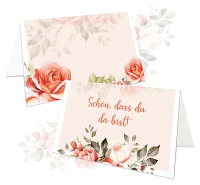 Produktbild von Tischkarten Hochzeit 25 Stück mit Rosenmotiv in Rosa, 8,5 × 5,5 cm