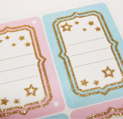 Produktbild von 16 Schuletiketten - Rechteck - Rosa und Blau - Glitter und Sterne