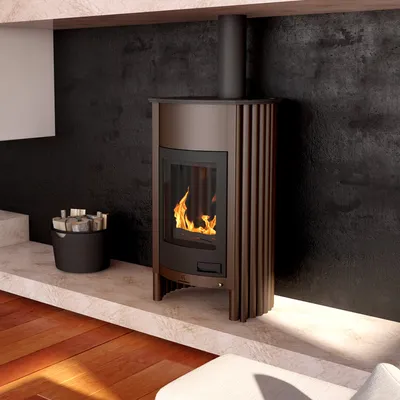 A modern living room with a fireplace.