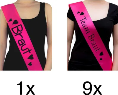 Produktbild von Oblique Unique Schärpe Braut + Team Braut Set JGA Hen Party Bride to be Herzen pink