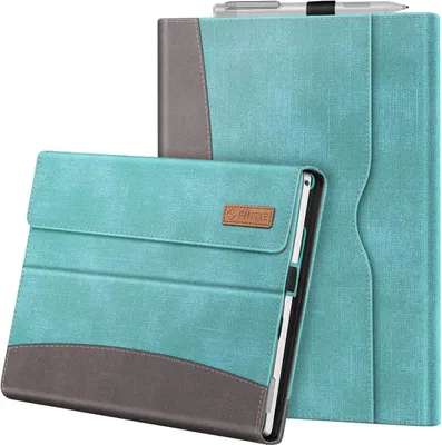 Produktbild von Fintie Hülle für Microsoft Surface Pro 7+ / Pro 7 / Pro 6 / Pro 5 / Pro 4 / Pro 3 - Multi-Sichtwinkel Kunstleder Tasche Schutzhülle mit Dokumentschlitze, Type Cover kompatibel, Jeansoptik Türkis