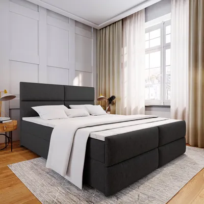 Produktbild von Masseno Boxspringbett MULEN 160x200 cm Komplett-Set mit Bonell Matratze und Topper, Polsterbett mit Bettkästen -Schwarz, SAWANA 14