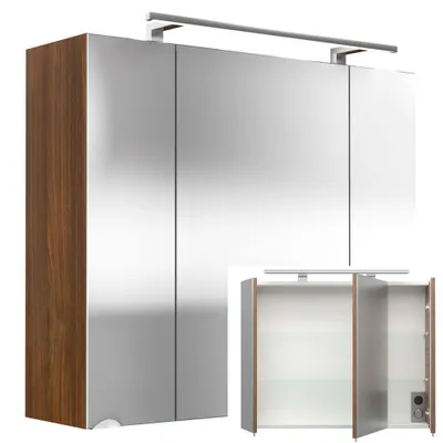 Produktbild von Spiegelschrank 80cm Walnuss Nb. RIMAO-100 mit LED-Beleuchtung, B x H x T: ca. 80 x 68 x 20 cm